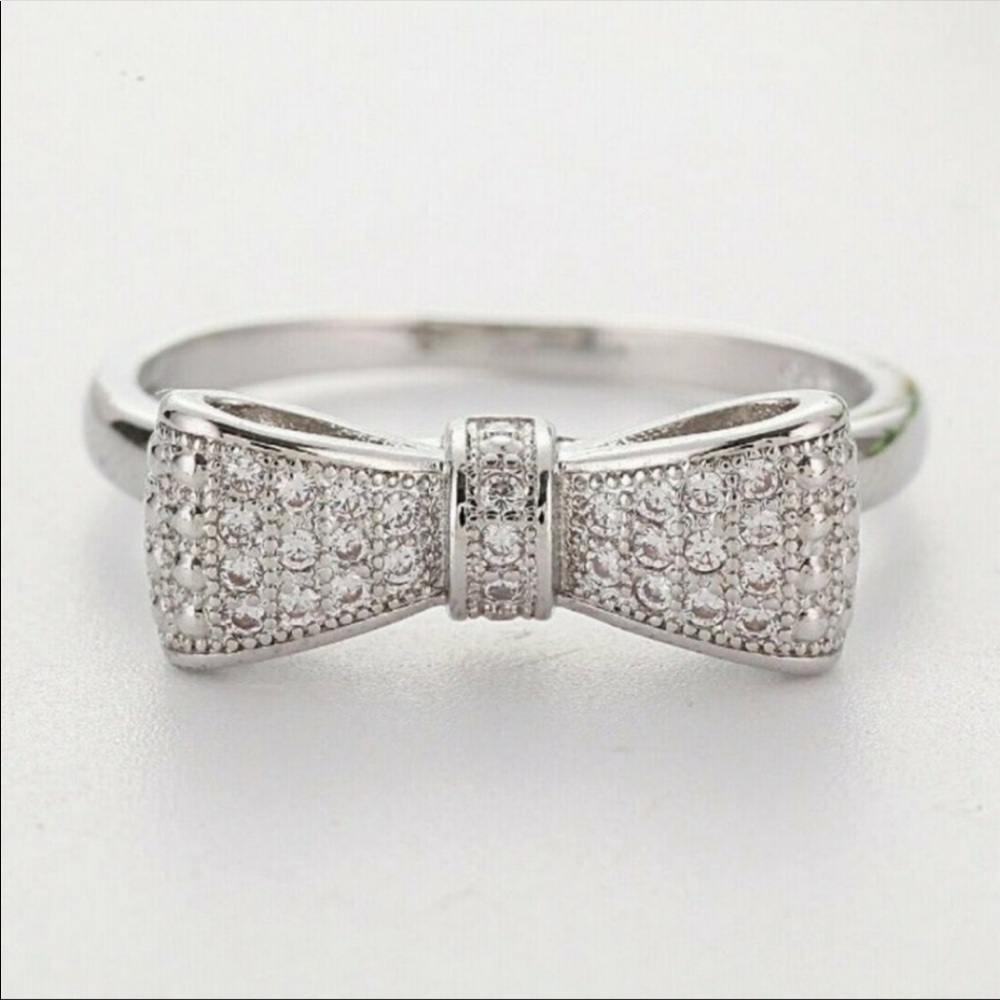 NEW 925 STERLING SILVER DIAMOND MILGRAIN BOW RING* - Picture 3 of 4